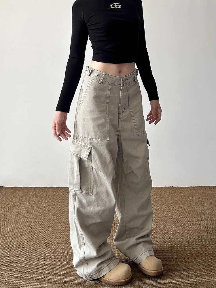 

Прямые джинсы в американском стиле ретро с большими количествоми для мужчин и женщин, повседневные широкие прямые свободные длинные брюки для пар