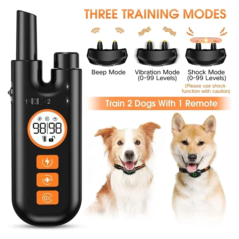 2024 New Dog No Barking Auto Training Collar Electric Shock Collar 3 Training Modes Beep Vibration Shock IPX7 Waterproof For Dog