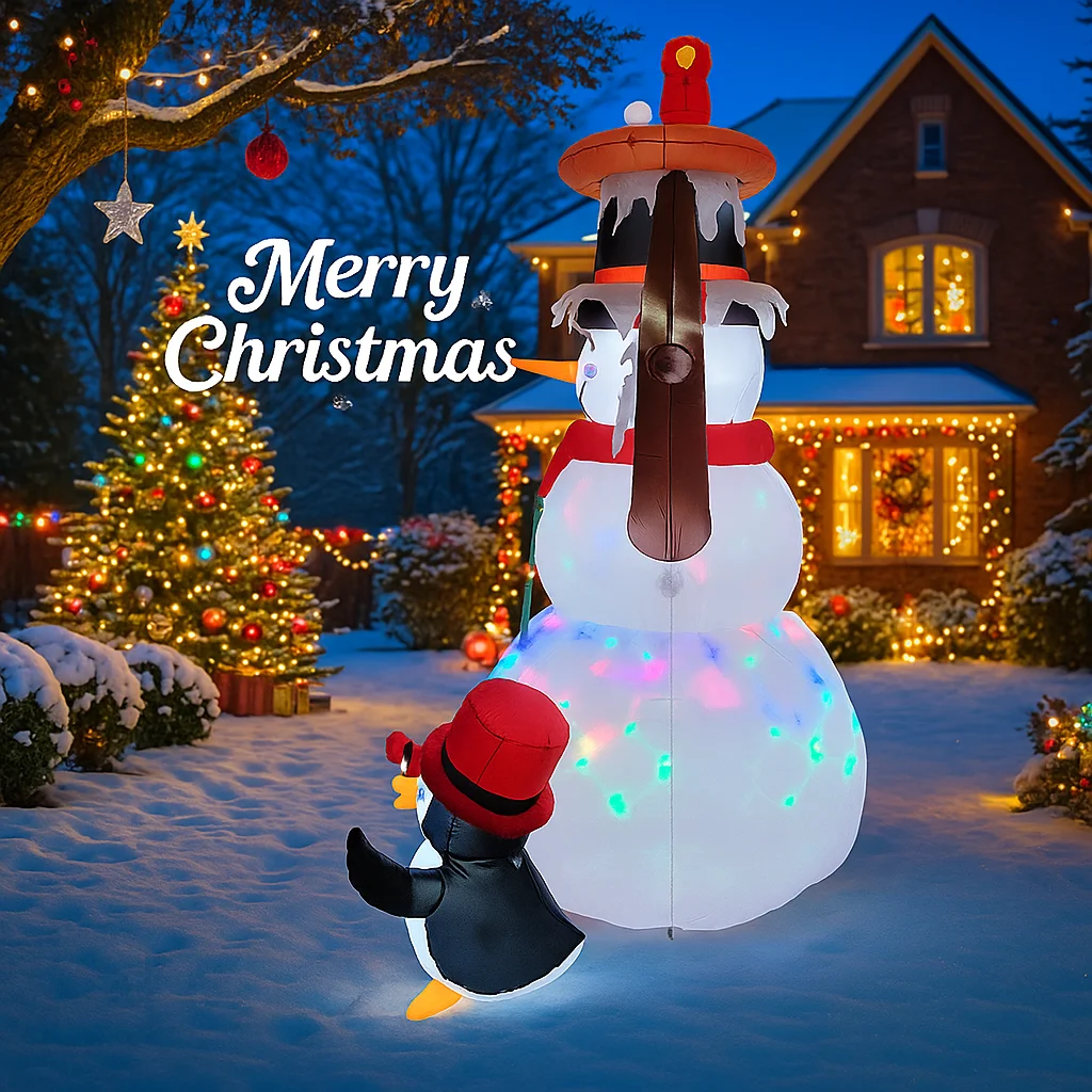 1.8M/6FT Snowman Penguin Christmas Decor Home Inflatable Toys with LED Lights Yard Xmas Ornaments Party DIY Decorations