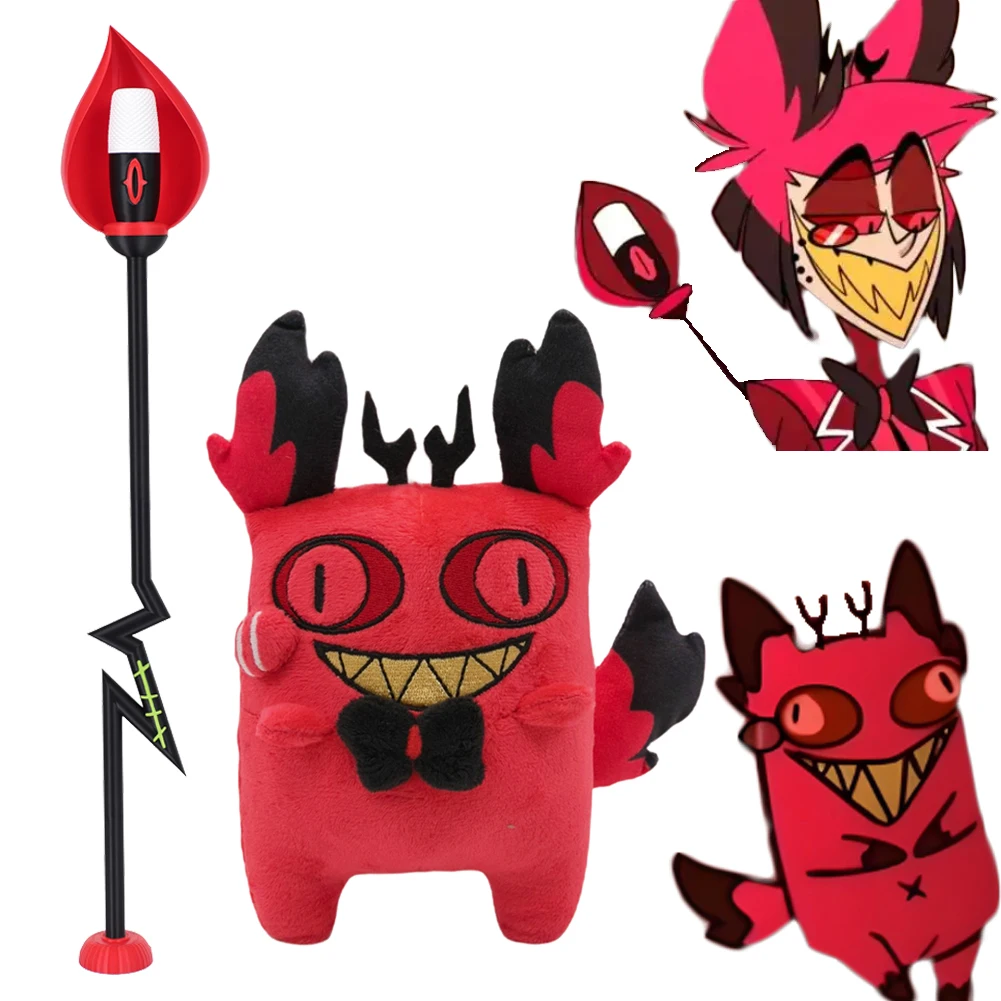 

Cursed Cat Alastor Cosplay Hazzbin Plush Doll Red Microphone Cane Staff Stick Props Costume Accessories Gifts Halloween Carnival