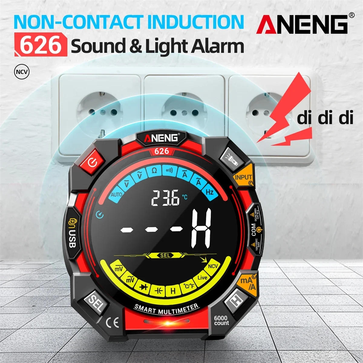 Digital Multimeter ANENG 626 6000 Counts AC DC Voltage Current Resistance NCV USB Rechargeable Data Hold Electrician Repair Tool