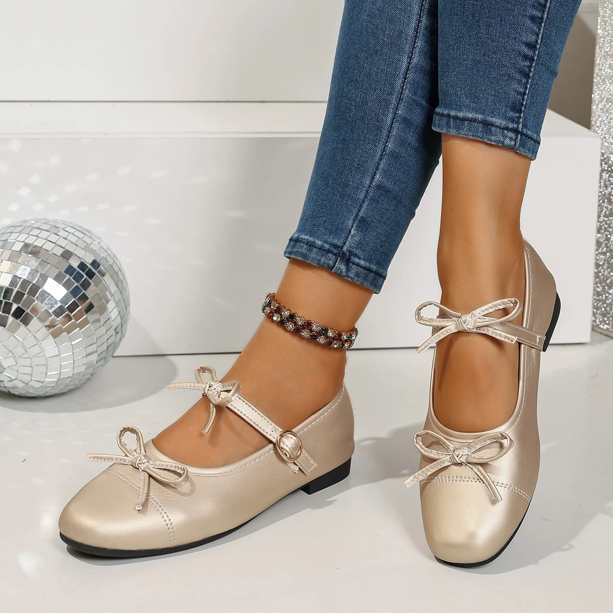 

Трендовая женская повседневная обувь с квадратным носком и узлом-бабочкой, женская обувь в стиле ретро, весенняя новая женская обувь Мэри Джейн на толстом каблуке