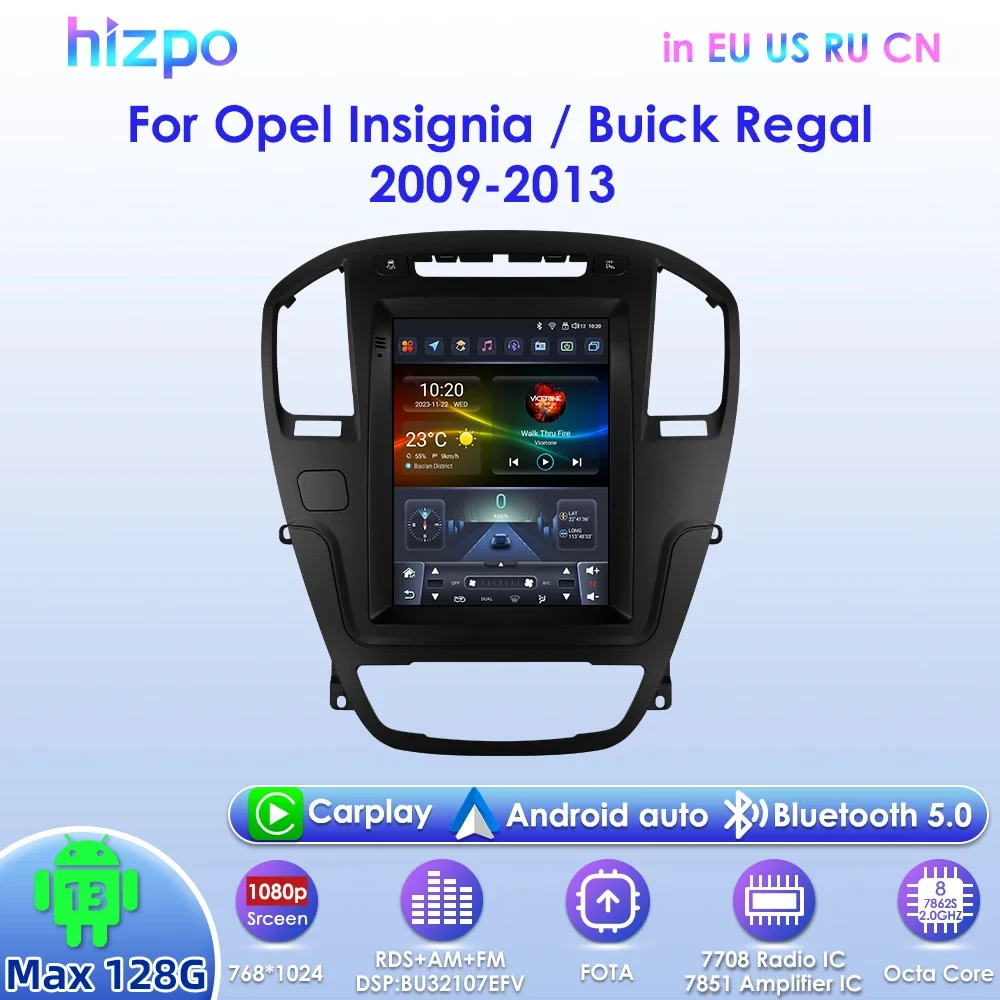 Hizpo 9.7inch Android13 Car Radio for Opel Insignia Buick Regal 2009 - 2013 CarPlay Multimedia UI7862S Headunit Navi GPS RDS DSP