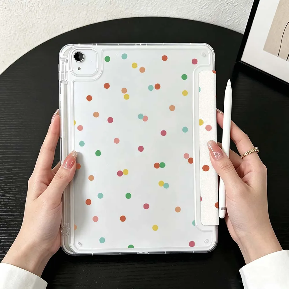 Cartoon Dots Pattern Art Case For iPad Mini Pro Air 5 6 7 8 9 10th 11th 11 9.7 10.9 13 inch Transparent Y-Shaped Folding Tablet