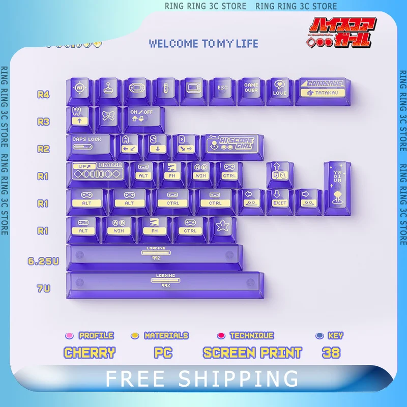 Titan Nation Hi Score Girl Keycaps PBT PC Transparent Mechanical Keyboard Key Caps Cherry Height Customized Keyboard Keycap Gift