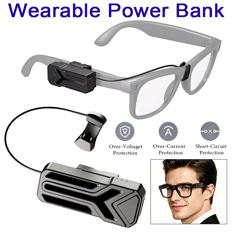 400mAh Smart Glasses Charger Wearable Power Bank for Ray-Ban Meta Glasses Simple Charging Stand No Cable Clutter
