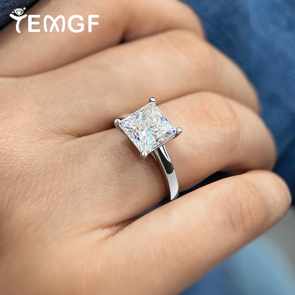 

TEMGF тонкое кольцо с муассанитом, квадратная огранка принцессы с GRA, стерлинговое серебро 925 пробы для женщин, классические элегантные свадебные украшения для помолвки
