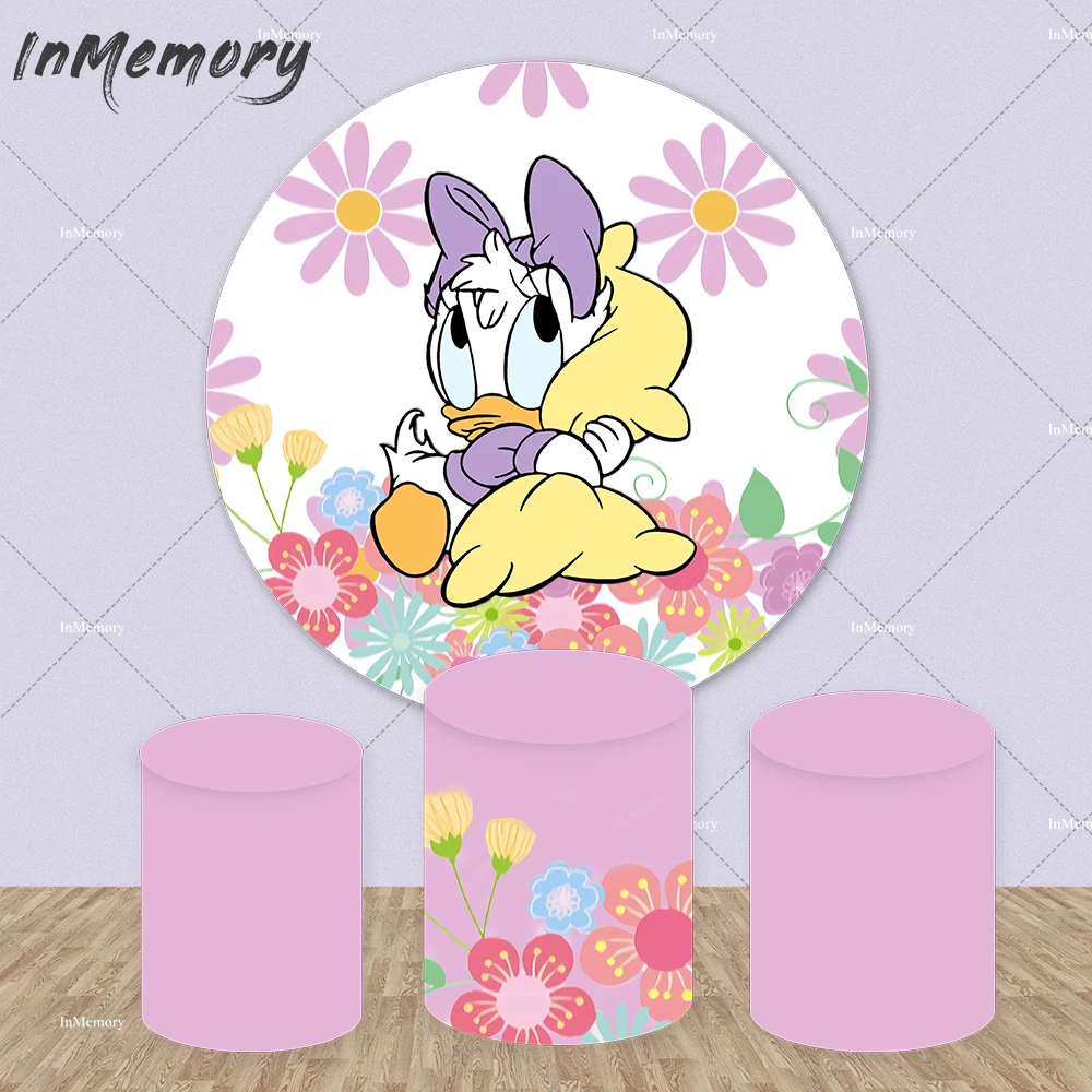 Desenhos animados margarida pato tema redondo pano de fundo para chá de fraldas rosa feliz aniversário fundo banner crianças meninas festa de aniversário decoração