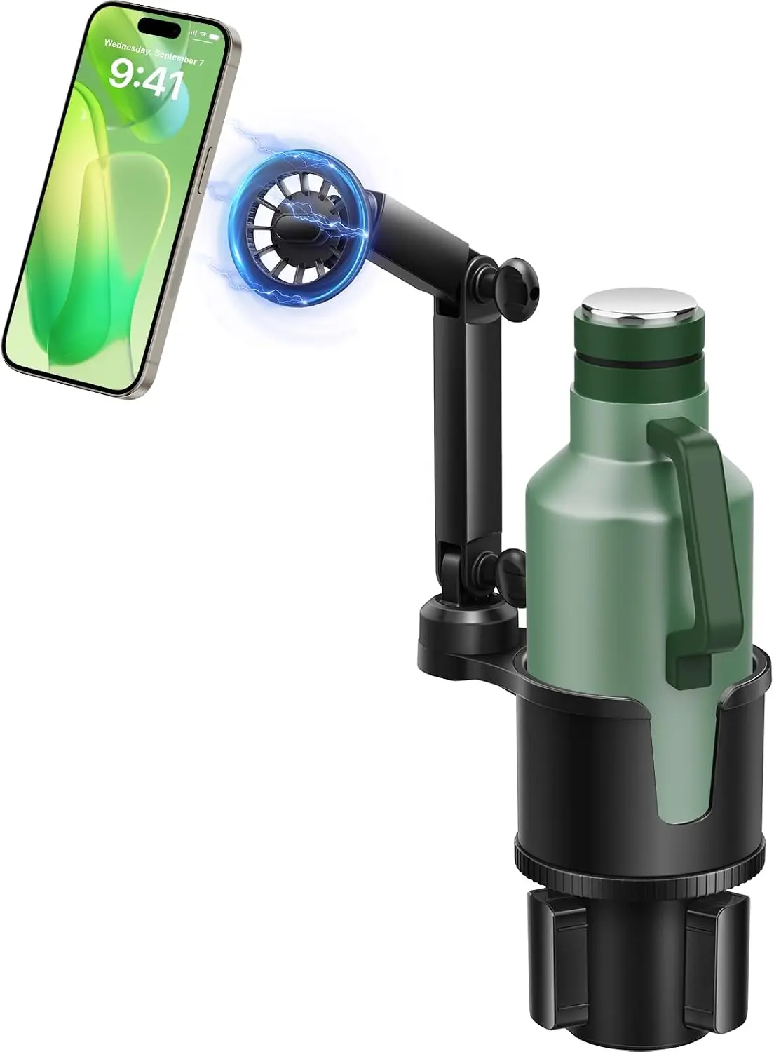 Magnetic Cup Phone Holder for Car Mount Magnetic, Hands Free Magsafe Cell Phone Holder Cupholder Long Arm with 360°Rotation