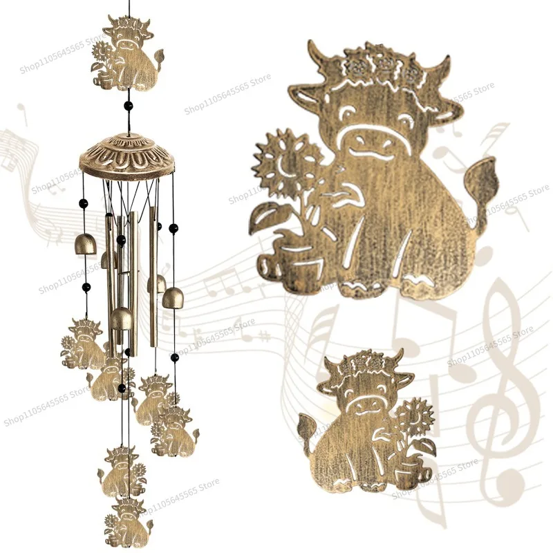 For Highland Bull Wind Chimes Metal Iron Crafts Home Outdoor Garden Decorations Pendant