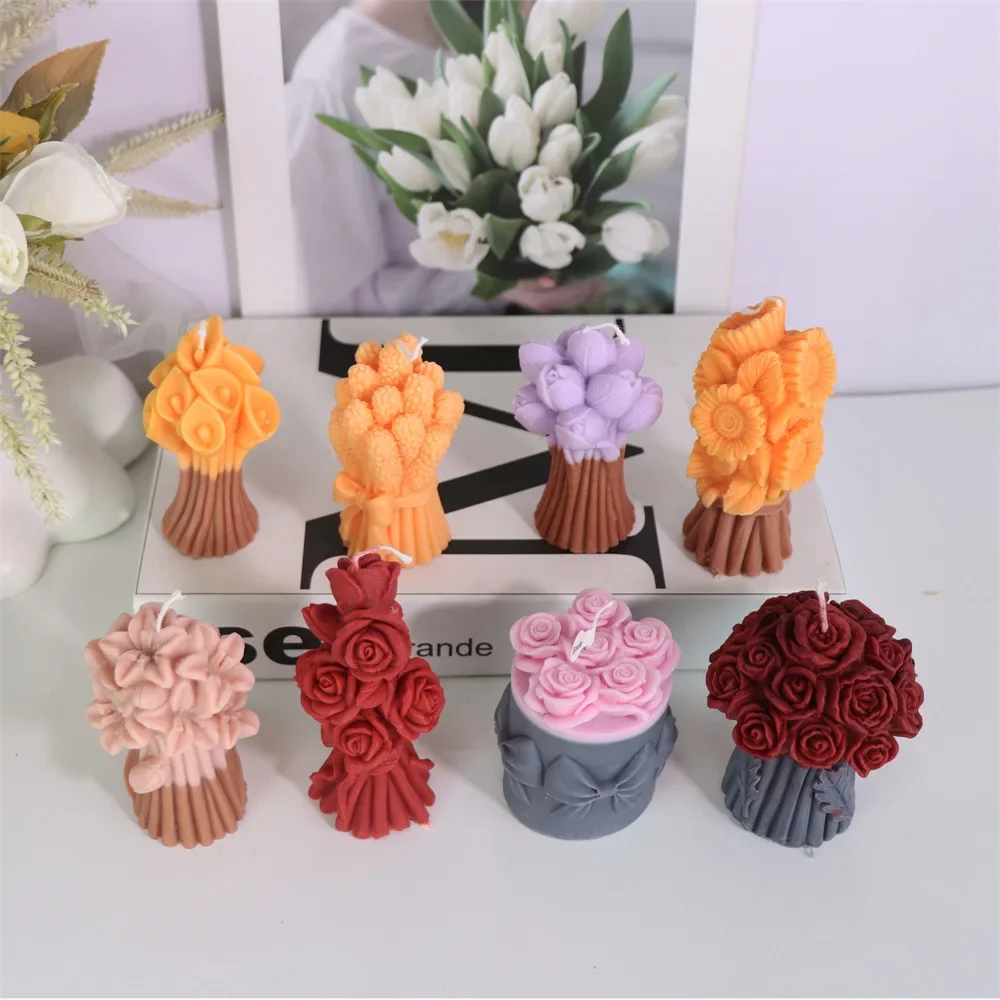 

VERIDIAN 3d Rose Bouquet Silicone Molds Calla Lily Lavender Aromatherapy Plaster Resin Mold Candle Molds for Candle Making