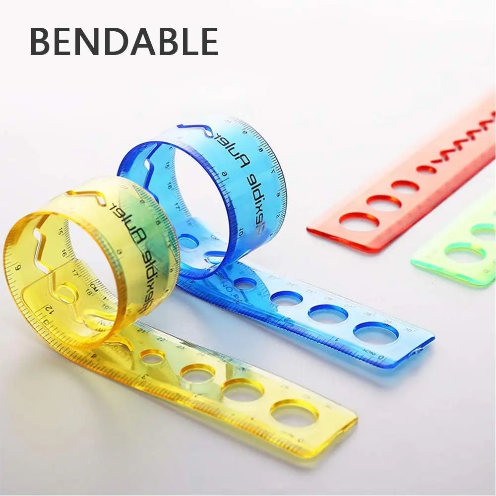 Penggaris Bening 30CM/12 Inci Penggaris Karet Fleksibel Dapat Ditekuk Skala Ganda Penggaris Plastik Lurus Transparan Tahan Pecah, 12 Lipat