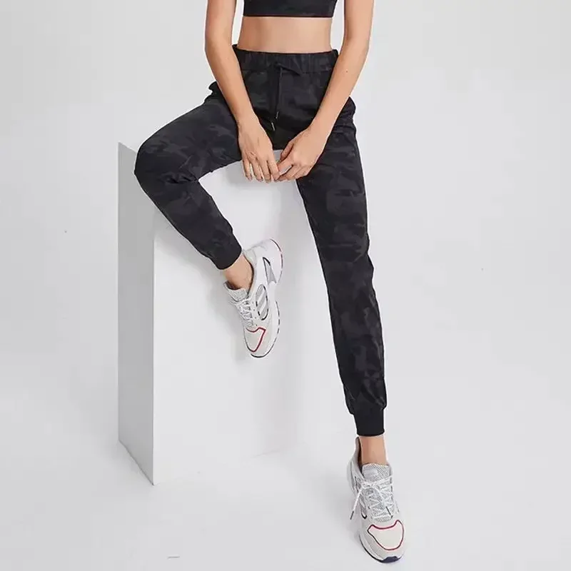 Lemon Women Stretch fabrics Loose Jogger Leggings with two side pockets camo Ankle-Length Pants Fit Sport Active Skinny Fitness