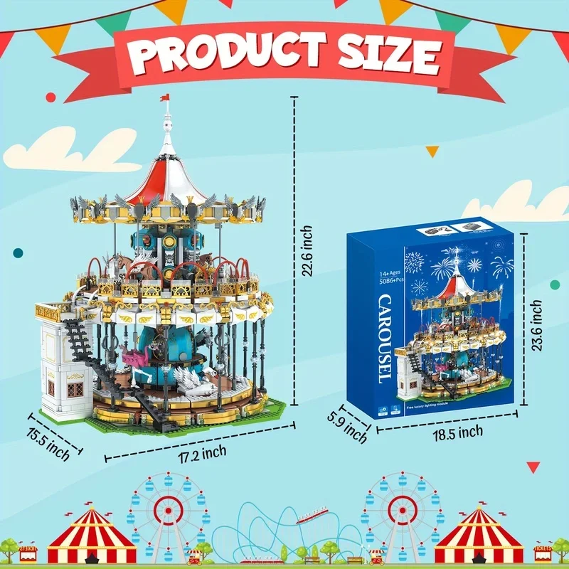 MK 11011 Amusement Park Carousel With Motor Building Blocks Set Rotatable Lighting Bricks DIY Toys For Children Christmas Gift