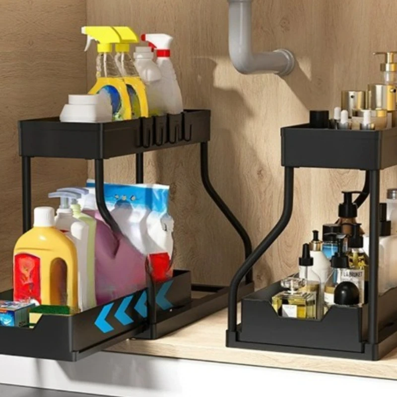 Double Pull-out Kitchen Sink Storage Rack Seasoning Storage Rack Coffee Table Finishing Rack Bathroom Shelf
