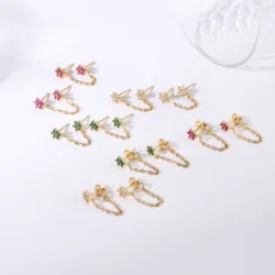 HECHENG, Gold Color Flower Chain cz Ear Earrings for Women Minimalist Ear Cuff Earrings Simple Thin Chain Wrap Earrings Gifts