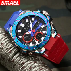 SMAEL Colorful Case Dual Display Men Watches Waterproof Sports Military Alarm Stopwatch Quartz Wristwatch Male Digital Clock