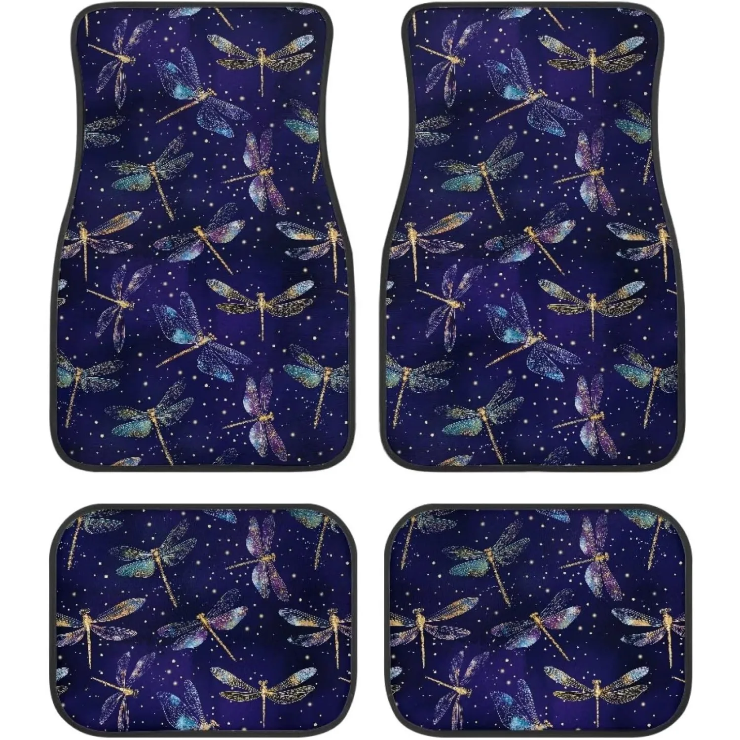 4pcs Dragonfly Pattern Car Floor Mats | Anti-dust, Anti-Slip Polyester Carpets, All-Weather, Fits SUV, Vans, Sedans
