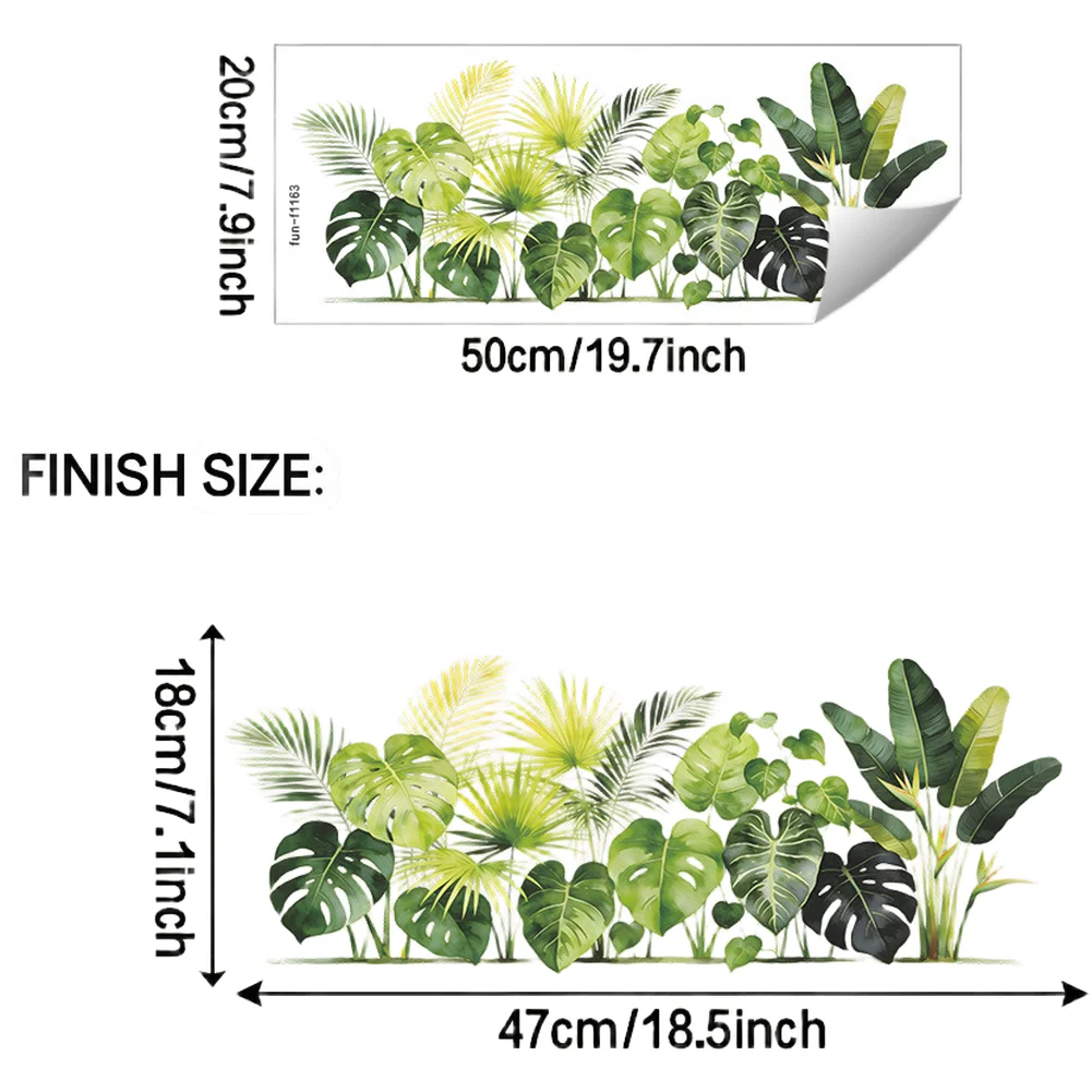 20x50CM Green Leaf Vinyl Wall Sticker for Bathroom Decor PVC Removable Sticker for Living Room Hallway Office Spaces