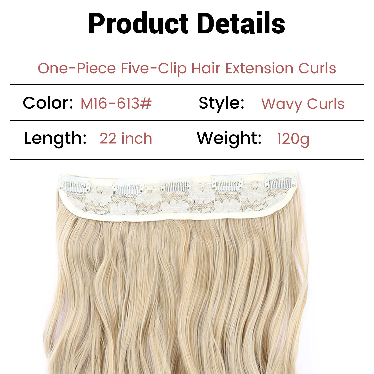 Synthetic  5 clips in one piece clip in hair extensions high temperature fiber hairpieces wavy for women daily party holiday