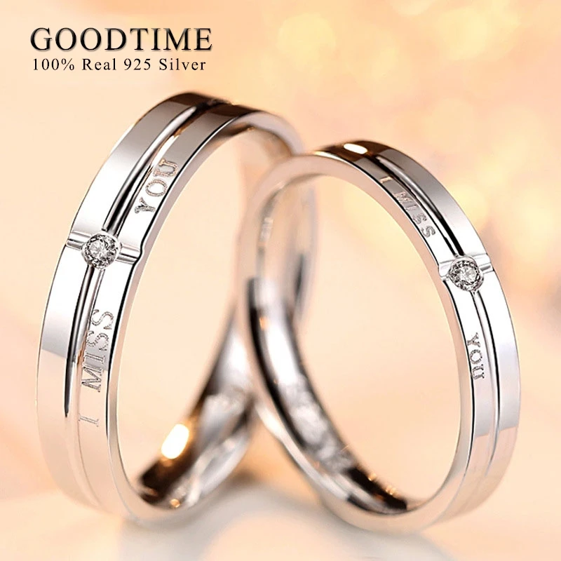 

Модное кольцо для пары, кольца из 100% стерлингового серебра 925 пробы, ювелирные изделия, кольцо с цирконом Miss You, подарок на годовщину для мужчин и женщин, влюбленных