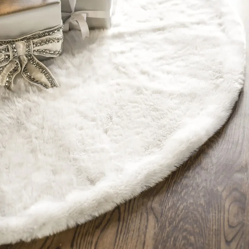 Christmas Tree Skirt Plush Tree Skirt Pure White Long Hair Carpet Apron Christmas Decoration Base Tree Home Ornament