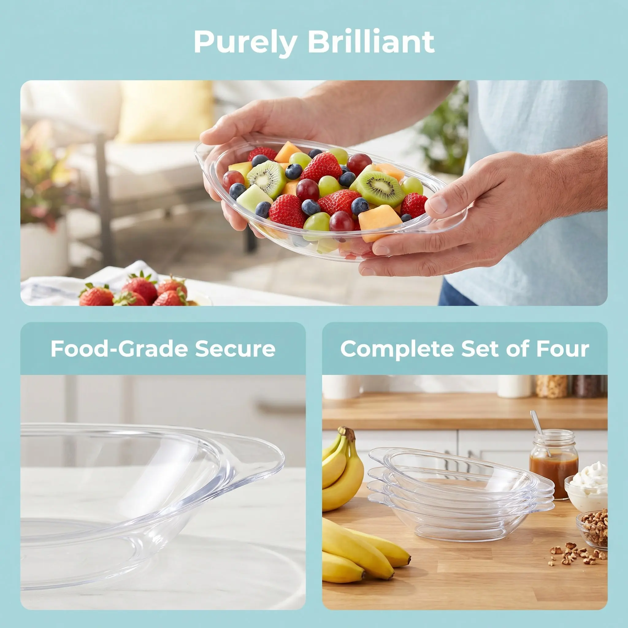 4pcs Clear Plastic Banana Split Bowls Ice Cream Sundae Bowls Snack Dish Dessert Serving Trays Fruits Candy Yogurt Platter view 5