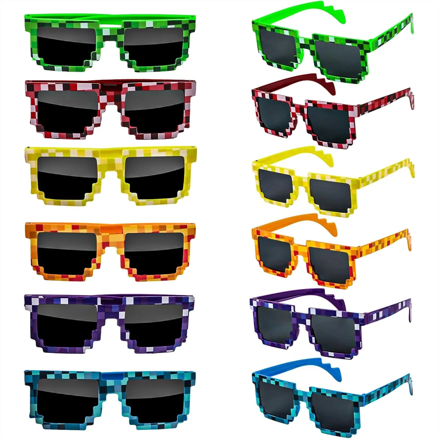 

12 Pack Pixel Sunglasses 6 Colors Pixelated Mosaic Gamer Glasses for Photo Props Party Favors