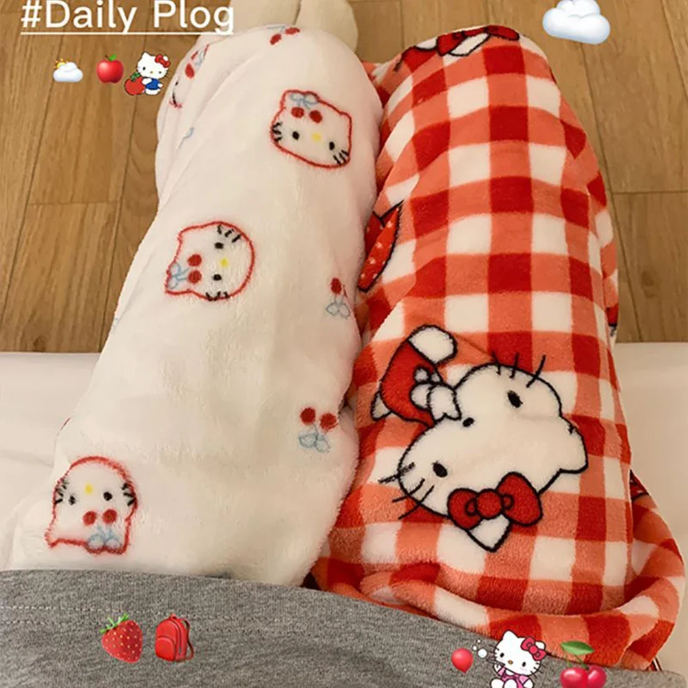 Cartoon Sanrioed Hallo Kitty Plüsch Pyjama Hosen Frauen Flanell Hosen Anime Kawaii Baumwolle Winter Warm Halten Verdicken Hause Hosen