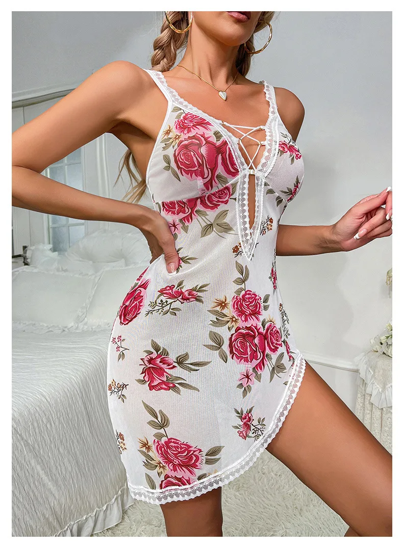 섹시한 서스펜더 드레스 잠옷 숙녀 잠옷 여름 레이스 잠옷 섹시한 잠옷