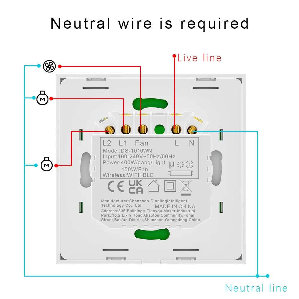 WiFi Smart Switch for Ceiling Fan Light EU Standard Compatible with Alexa/Google Assistant White/Black image 6