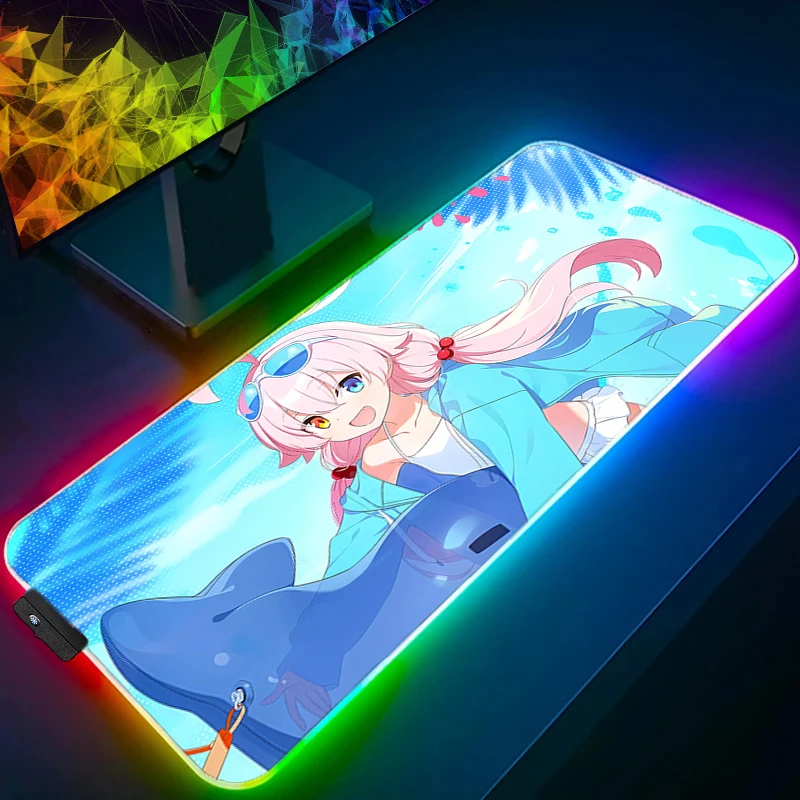 

RGB Mouse Pad Blue Archive Gaming Mousepad Takanashi Hoshino Rubber Desk Mat LED PC Laptop Gamer Accessories Keyboard Pad Carpet