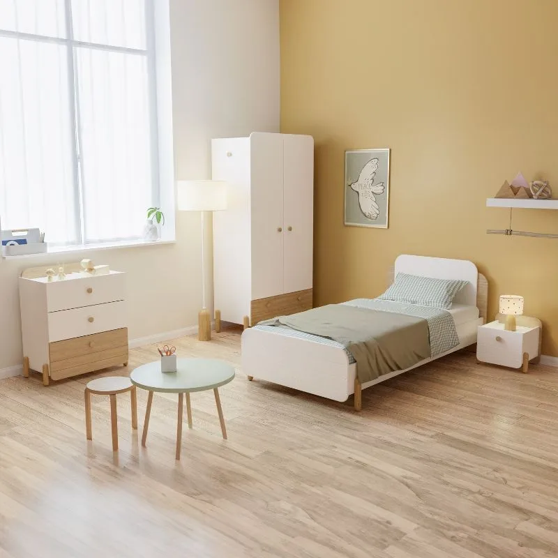 Miroytengo Pack of youth room full Edaj bed, table, dresser and wardrobe set White and Oak Youth bedroom furniture