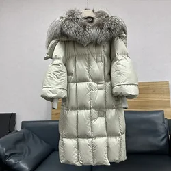 Winter Jackets For Women   Goose Down Coats Long Style With Natural Silver  Collar