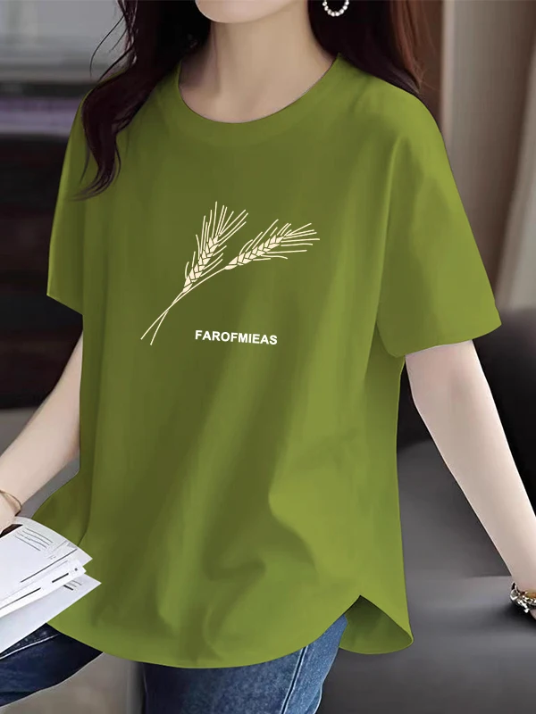 Pure Cotton ort Sve T-irt Women's Inner Wear Summer Simple Faion Print Loose Fit round Ne Regular Length Top