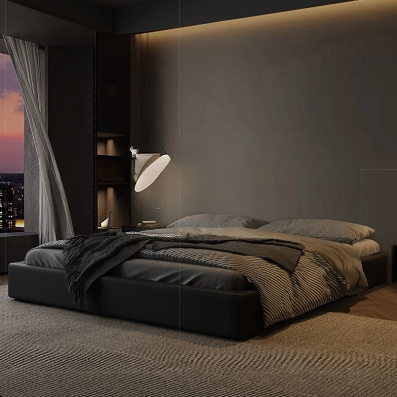 

No bedside bed master bedroom large bed Italian minimalist tatami bed solid wood row skeleton bed frame floor storage platform