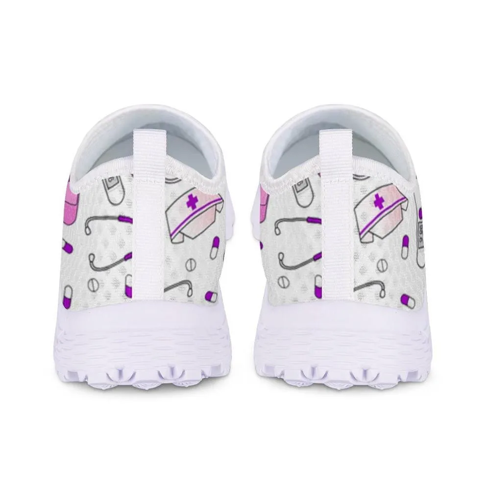 Cute Cartoon Nursing Doctor Surgery Printed Woman Flats Sneakers Mesh Nurse Shoes Women Light Weight Ladies Footwear