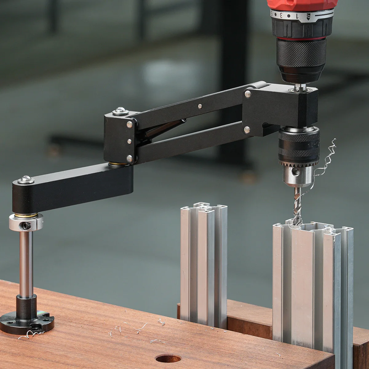 Adjustable Articulating Cantilever Tapping Arm Stand for Hand Electric Drills,Tapping Guide Tool for Aluminum Profile DIY