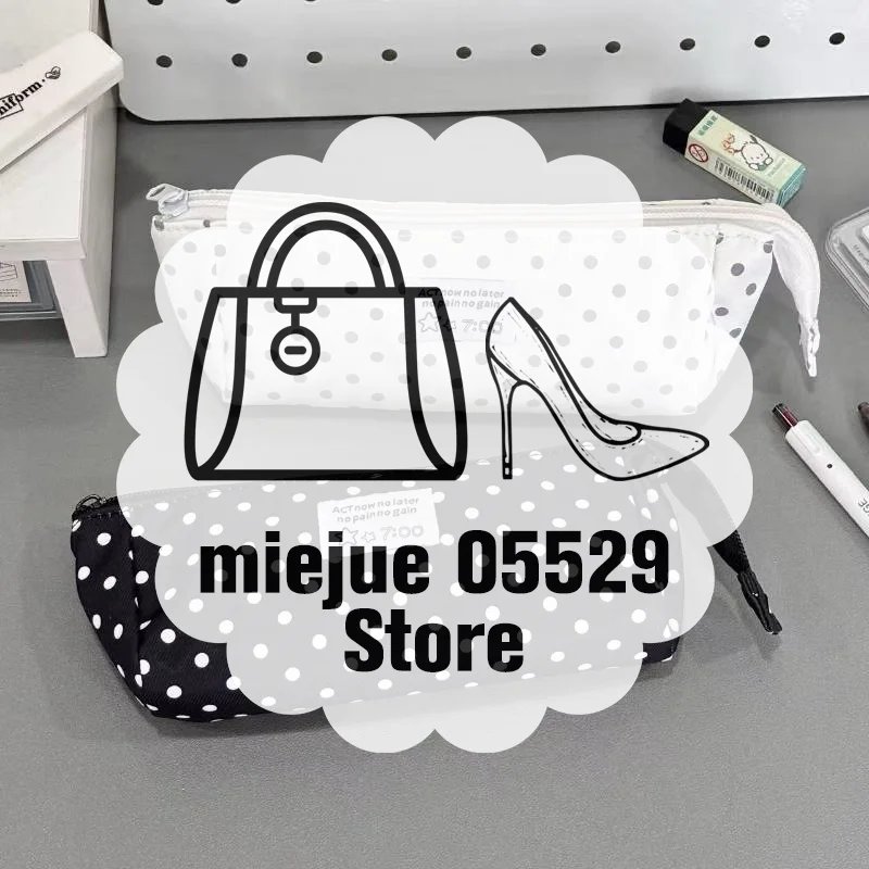 Stylish Polka Dot Large Capacity Zipper Pencil Pouch Perfect For School Office Stationery Storage Supplies Bag