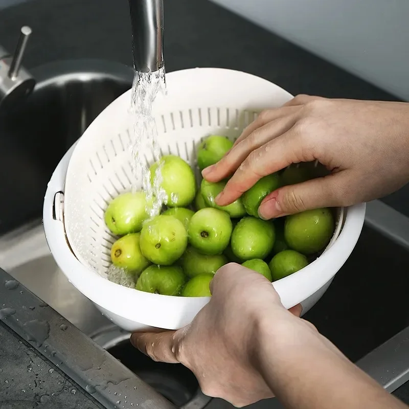 

Kitchen Fruit Tray Removable Double Layer Fruit And Vegetable Basin Draining Basket Creative Household Rotating Washing Basket