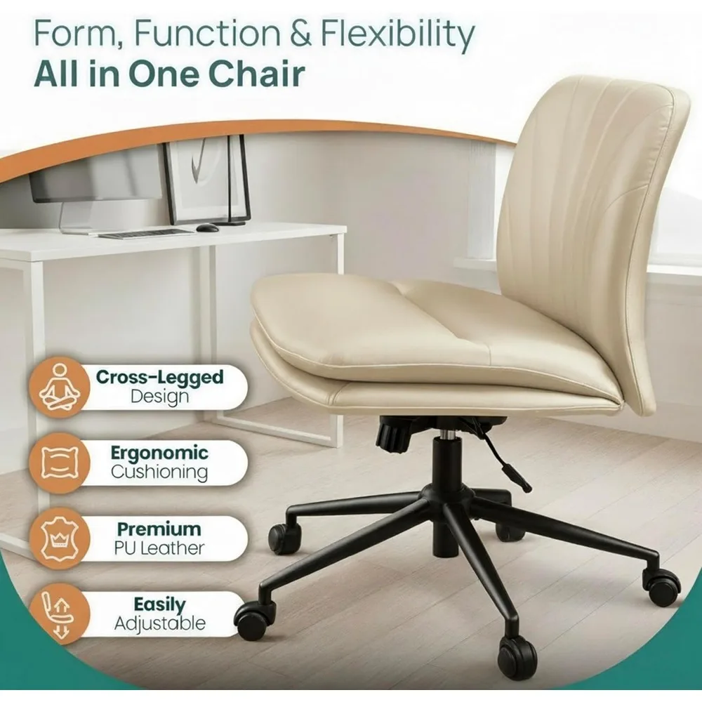 كرسي مكتب NYPOT بدون ذراع مع عجلات للجلوس المتقاطع - كرسي متقاطع بأرجل واسعة بدون ذراع - كرسي قابل للتعديل 360 درجة ° دوار S #5