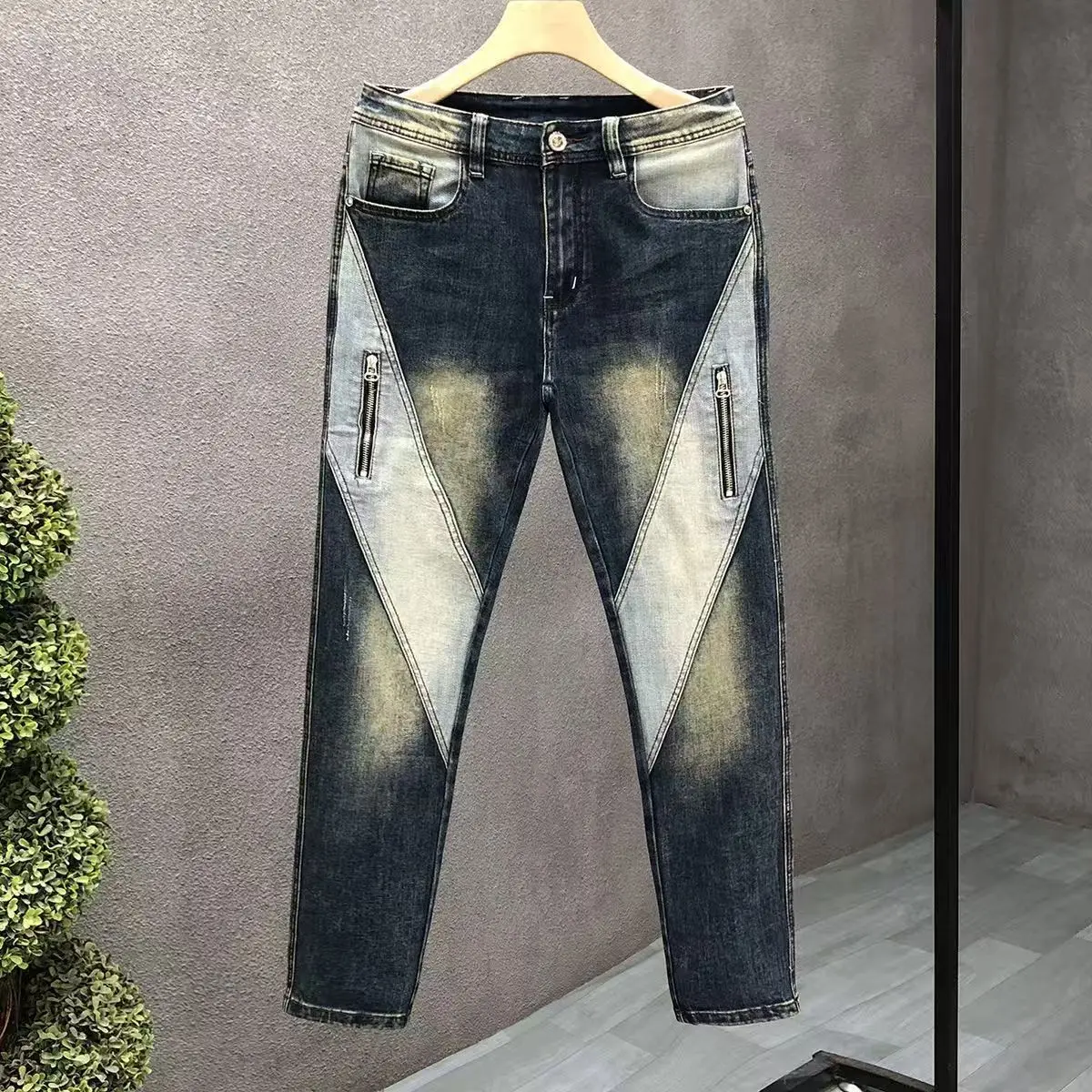 

Spring Autumn Fashion Retro Sports Straight Leg Ripped Jeans Men's Comfortable Breathable Elastic High-Quality Denim Pants