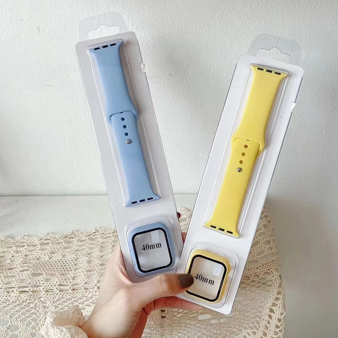 Case+Strap for Apple Watch Band 45mm 44mm 41mm 40mm 42mm 38mm 44 mm silicone bracelet correa iWatch series 9 8 7 6 5 4 3 2 1 SE