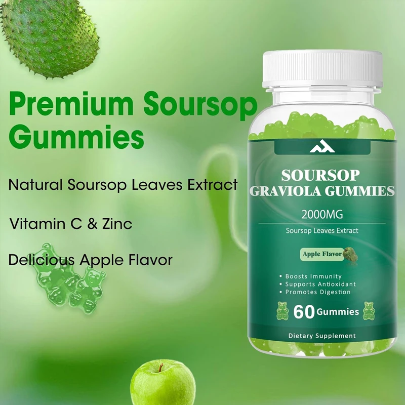 

Sourhop Graviola Gummies, Used for Immune Support and Digestion Promotion, Vegetarian -60 Gummies