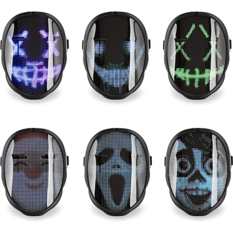 Halloween Light Up Mask with LED Screen APP Controlled Full Color LED Face Changing Luminous Mask Support DIY Image