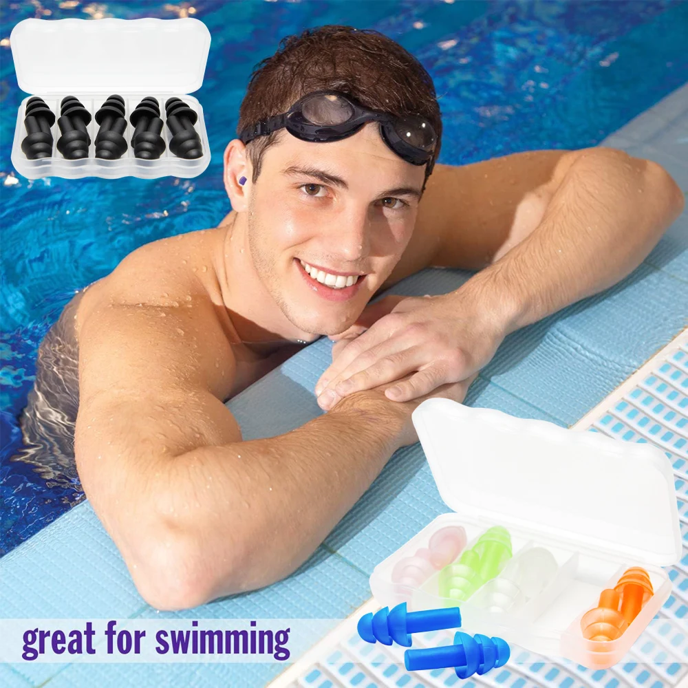 5Pair/Set Sleeping Noise-Canceling Earplugs Waterproof Silicone EarPlug for Swimming Hearing Protection with Box Ear Plug