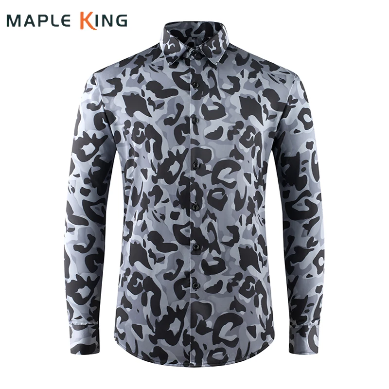 Vintage Leopard Print Men's Shirt Long-sleeved Button Up Lapel Fashion Design Men Shirts Autumn Spring Soft Fabric Mens Clothing