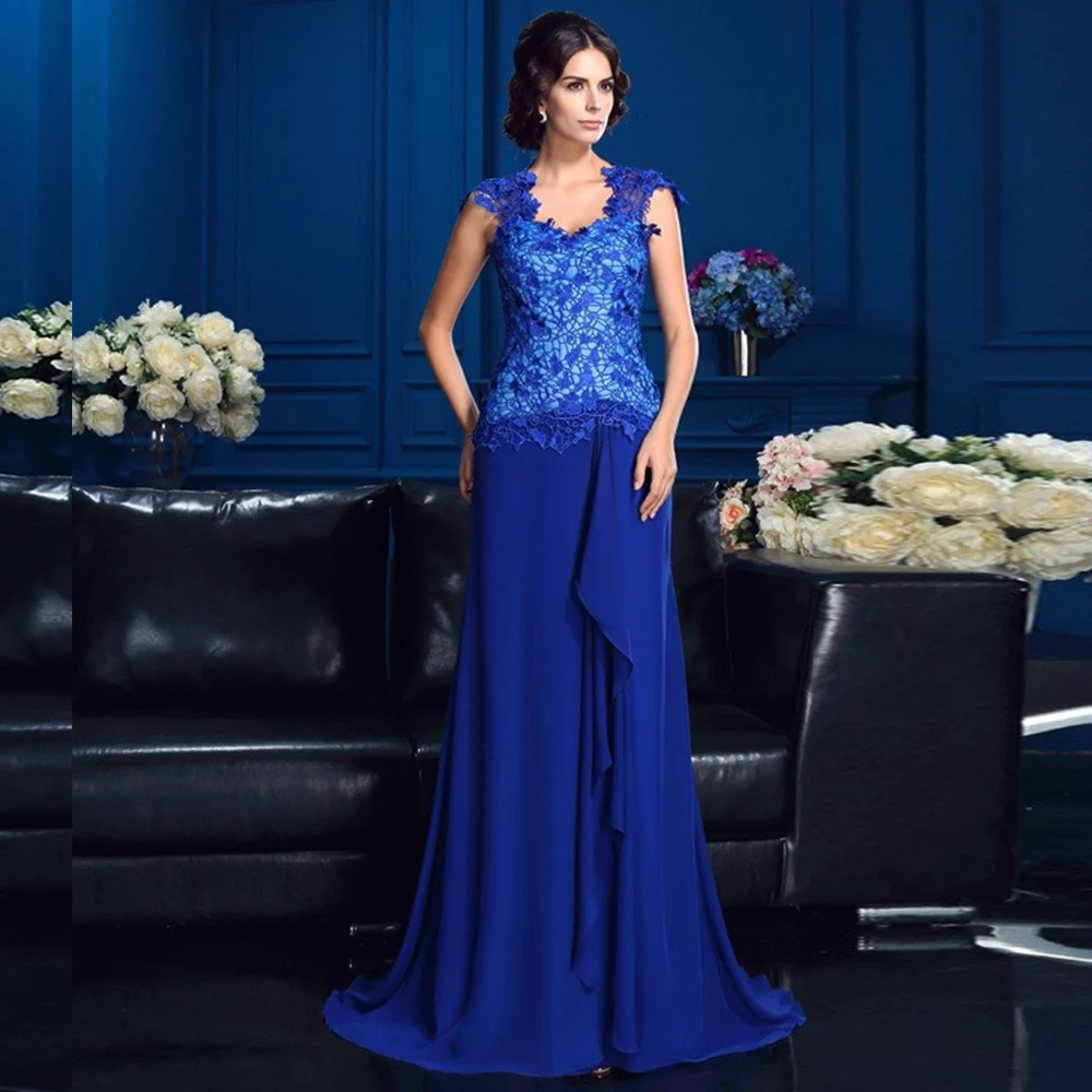 Spitze Mutter der Braut Kleider Schatz A-Linie blaue Abend party Kleider lange formelle Kleid für Robe de Soirée