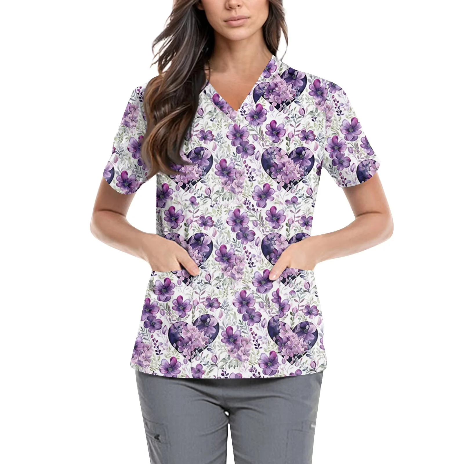 

Fashion Print Nurse Top Shirt Short Sleeved Nursing Medical Uniforms Shirts Unisex Hotel Hospital Doctor Operating Scrub T-shirt
