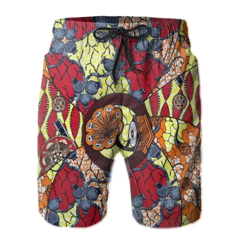 African Dashiki Pattern Mens Beach Shorts 3D Full Print Ethnic Style Hawaii Holiday Short Pants Swimtrunks Summer Floral Shorts